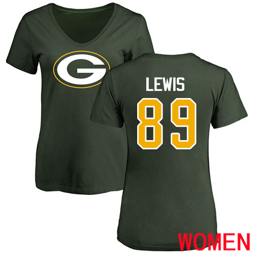 Green Bay Packers Green Women #89 Lewis Marcedes Name And Number Logo Nike NFL T Shirt->nfl t-shirts->Sports Accessory